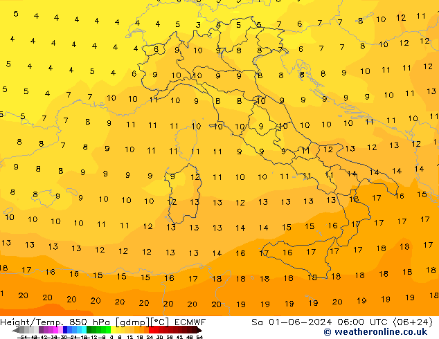 Z500/Rain (+SLP)/Z850 ECMWF sab 01.06.2024 06 UTC