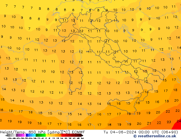 Height/Temp. 850 гПа ECMWF вт 04.06.2024 00 UTC