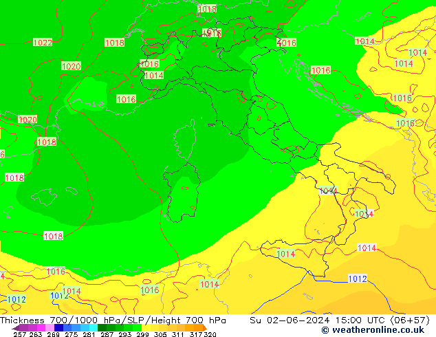 Thck 700-1000 hPa ECMWF dim 02.06.2024 15 UTC