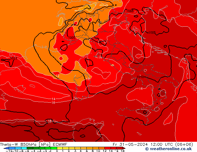 Theta-W 850hPa ECMWF vr 31.05.2024 12 UTC