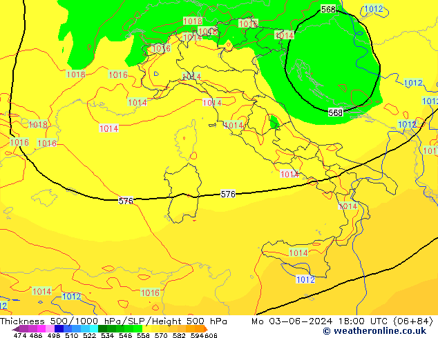 500-1000 hPa Kalınlığı ECMWF Pzt 03.06.2024 18 UTC