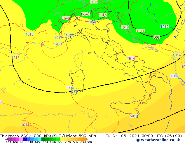 Thck 500-1000hPa ECMWF Tu 04.06.2024 00 UTC