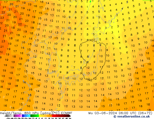 Z500/Rain (+SLP)/Z850 ECMWF lun 03.06.2024 06 UTC