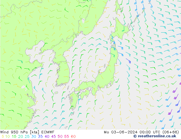 Vento 950 hPa ECMWF Seg 03.06.2024 00 UTC