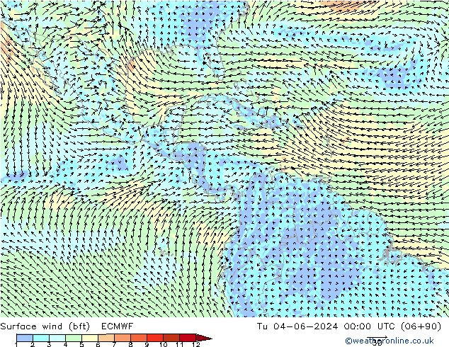  10 m (bft) ECMWF  04.06.2024 00 UTC