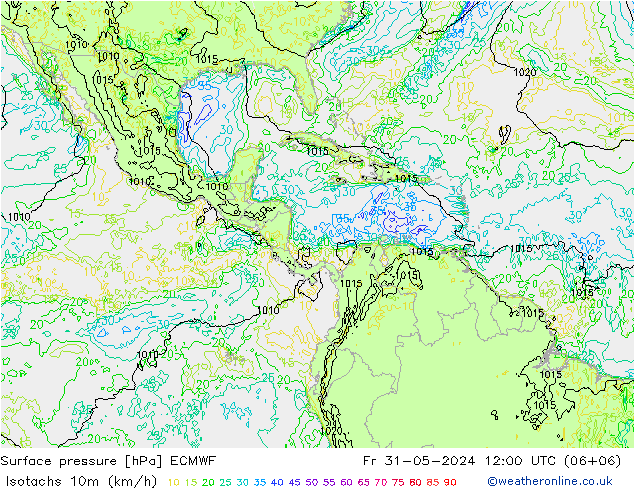 Isotachs (kph) ECMWF Sex 31.05.2024 12 UTC