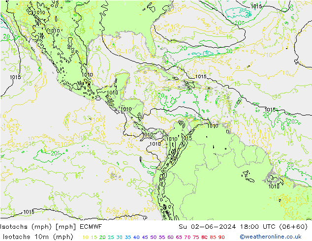 Isotachs (mph) ECMWF Dom 02.06.2024 18 UTC