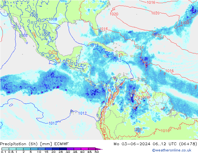 Z500/Rain (+SLP)/Z850 ECMWF Po 03.06.2024 12 UTC