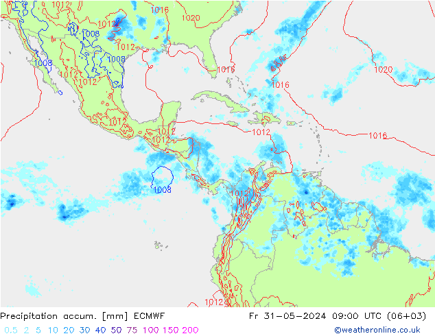 Totale neerslag ECMWF vr 31.05.2024 09 UTC