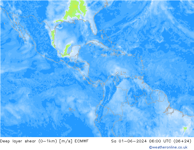 Deep layer shear (0-1km) ECMWF сб 01.06.2024 06 UTC