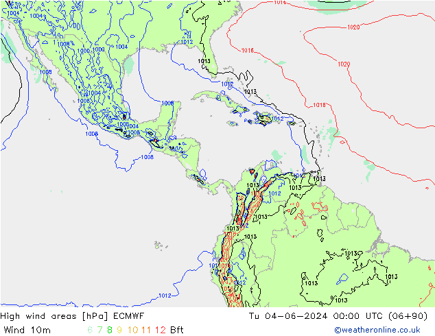 High wind areas ECMWF Út 04.06.2024 00 UTC