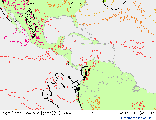 Height/Temp. 850 гПа ECMWF сб 01.06.2024 06 UTC