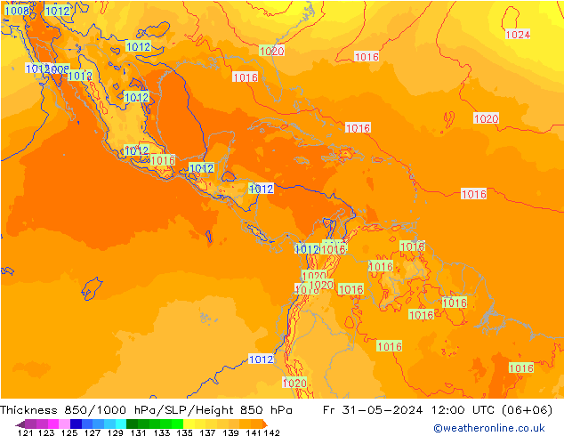 Thck 850-1000 hPa ECMWF Fr 31.05.2024 12 UTC