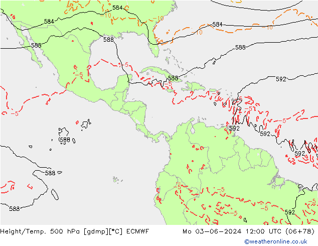 Z500/Rain (+SLP)/Z850 ECMWF Po 03.06.2024 12 UTC