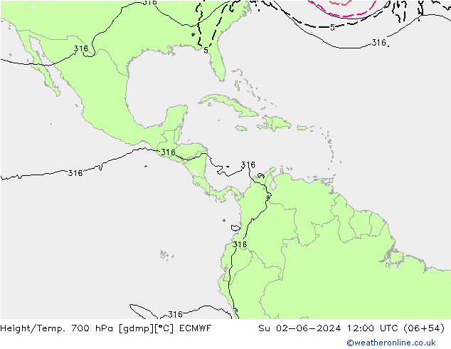 Height/Temp. 700 hPa ECMWF Su 02.06.2024 12 UTC