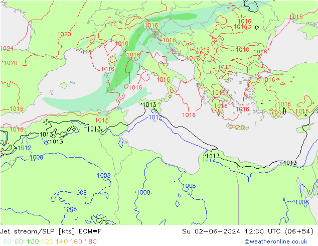 джет/приземное давление ECMWF Вс 02.06.2024 12 UTC
