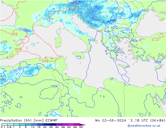 Z500/Rain (+SLP)/Z850 ECMWF pon. 03.06.2024 18 UTC