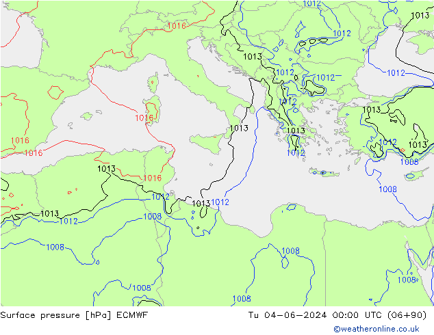 Surface pressure ECMWF Tu 04.06.2024 00 UTC