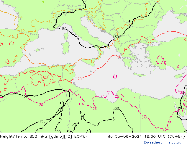 Z500/Rain (+SLP)/Z850 ECMWF pon. 03.06.2024 18 UTC