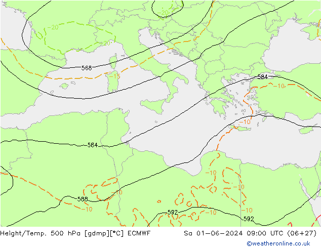 Height/Temp. 500 гПа ECMWF сб 01.06.2024 09 UTC