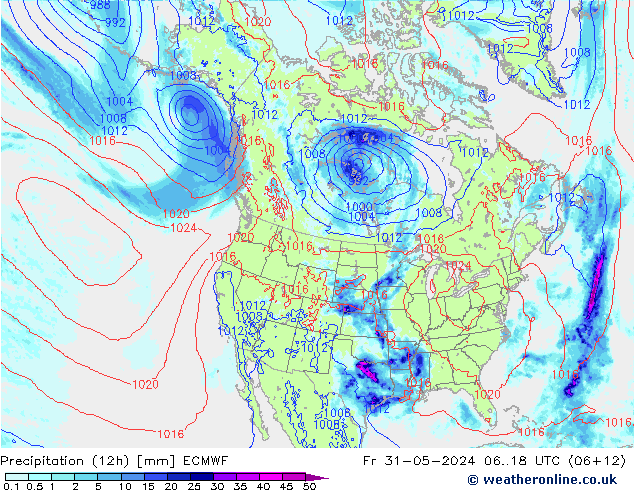 降水量 (12h) ECMWF 星期五 31.05.2024 18 UTC