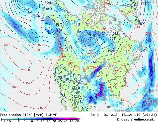 Precipitação (12h) ECMWF Sáb 01.06.2024 06 UTC