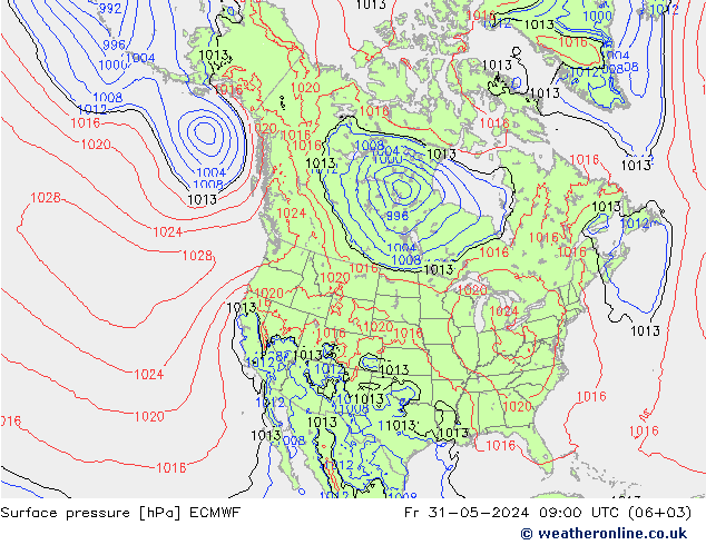 Luchtdruk (Grond) ECMWF vr 31.05.2024 09 UTC