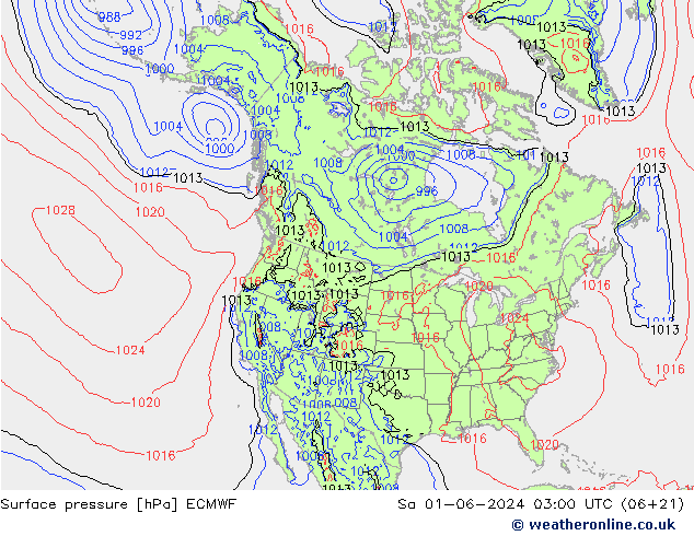 Pressione al suolo ECMWF sab 01.06.2024 03 UTC
