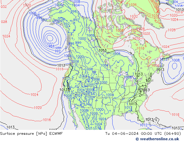 Atmosférický tlak ECMWF Út 04.06.2024 00 UTC