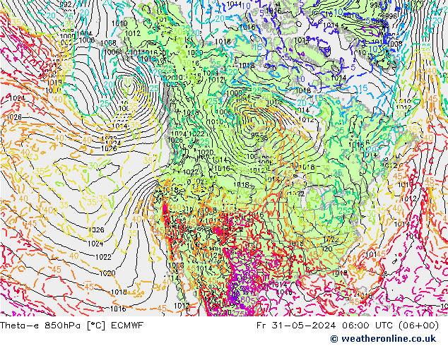 Theta-e 850hPa ECMWF Sex 31.05.2024 06 UTC