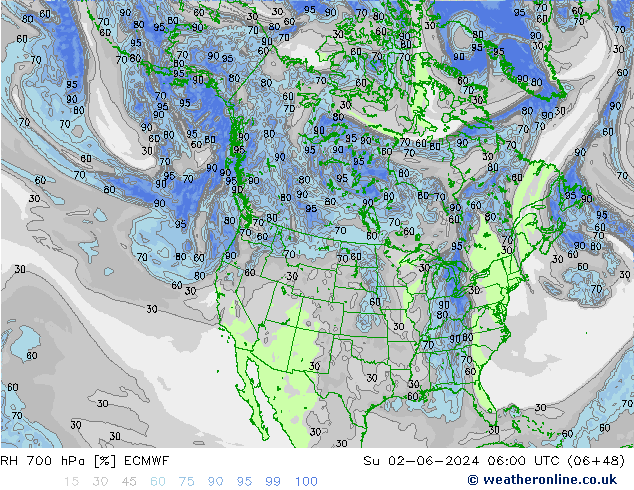 RH 700 hPa ECMWF  02.06.2024 06 UTC