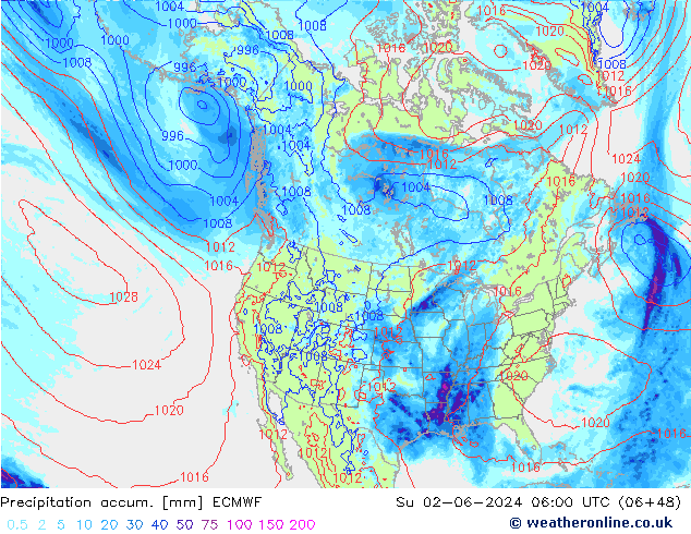 Precipitation accum. ECMWF Dom 02.06.2024 06 UTC