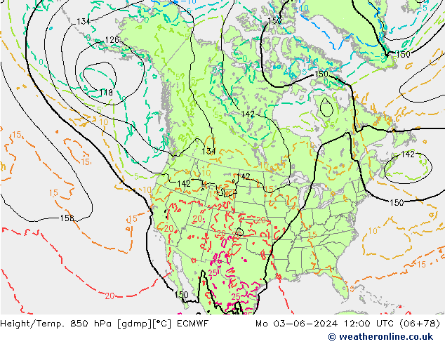 Height/Temp. 850 hPa ECMWF lun 03.06.2024 12 UTC