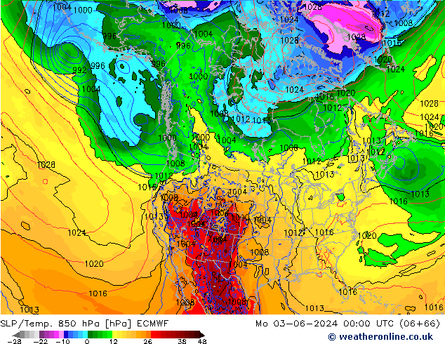 SLP/Temp. 850 hPa ECMWF Mo 03.06.2024 00 UTC