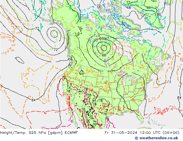 Height/Temp. 925 hPa ECMWF ven 31.05.2024 12 UTC