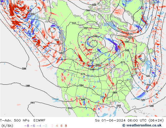 T-Adv. 500 hPa ECMWF Sa 01.06.2024 06 UTC