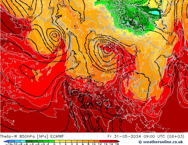 Theta-W 850hPa ECMWF vie 31.05.2024 09 UTC