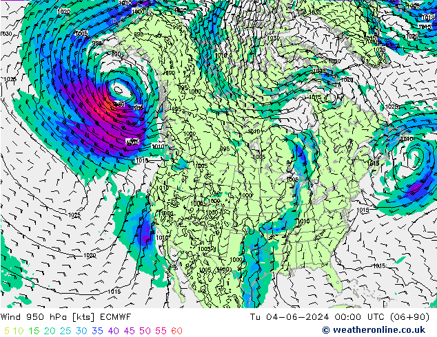 wiatr 950 hPa ECMWF wto. 04.06.2024 00 UTC