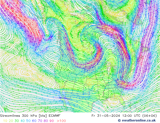 Linea di flusso 300 hPa ECMWF ven 31.05.2024 12 UTC