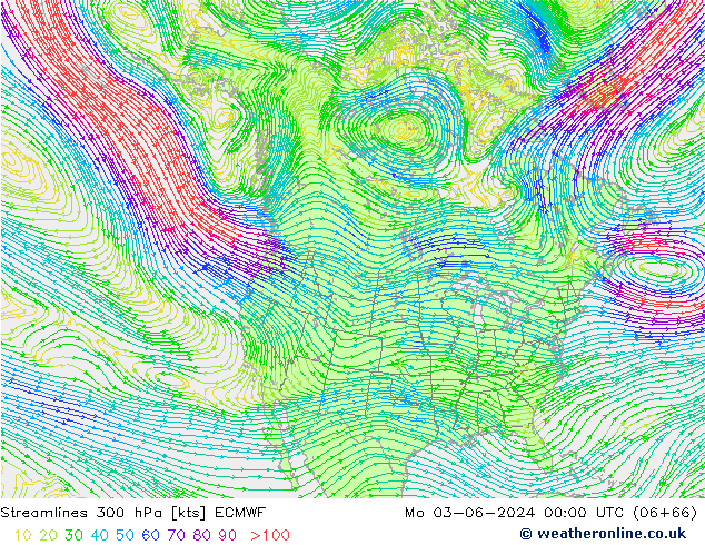 Streamlines 300 hPa ECMWF Mo 03.06.2024 00 UTC