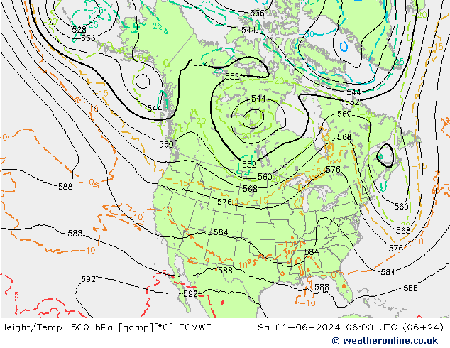 Height/Temp. 500 hPa ECMWF Sa 01.06.2024 06 UTC