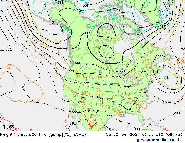 Z500/Rain (+SLP)/Z850 ECMWF Dom 02.06.2024 00 UTC