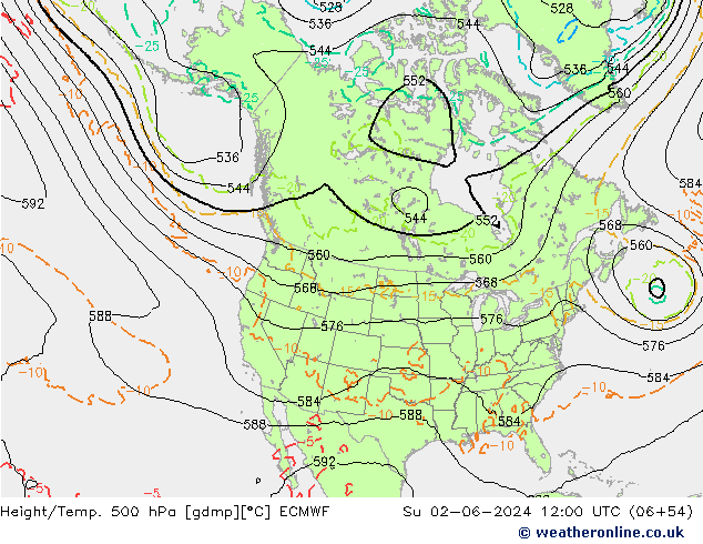 Height/Temp. 500 hPa ECMWF dom 02.06.2024 12 UTC