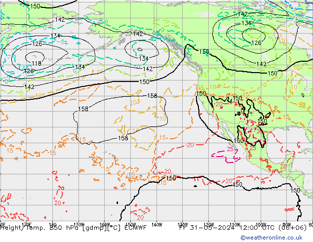 Z500/Rain (+SLP)/Z850 ECMWF  31.05.2024 12 UTC