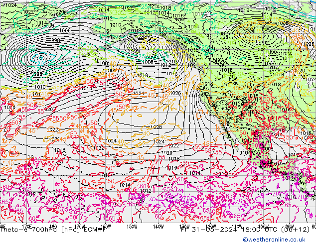 Theta-e 700hPa ECMWF pt. 31.05.2024 18 UTC