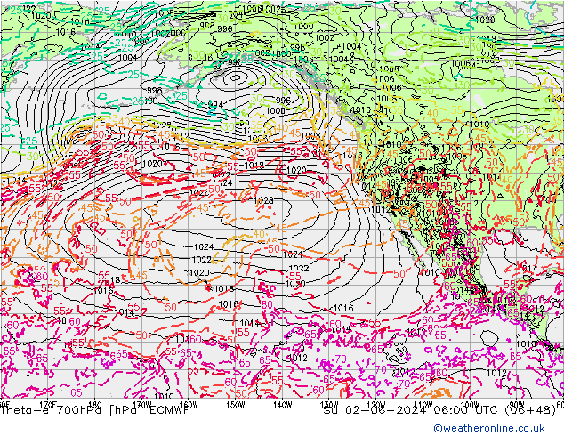 Theta-e 700hPa ECMWF nie. 02.06.2024 06 UTC