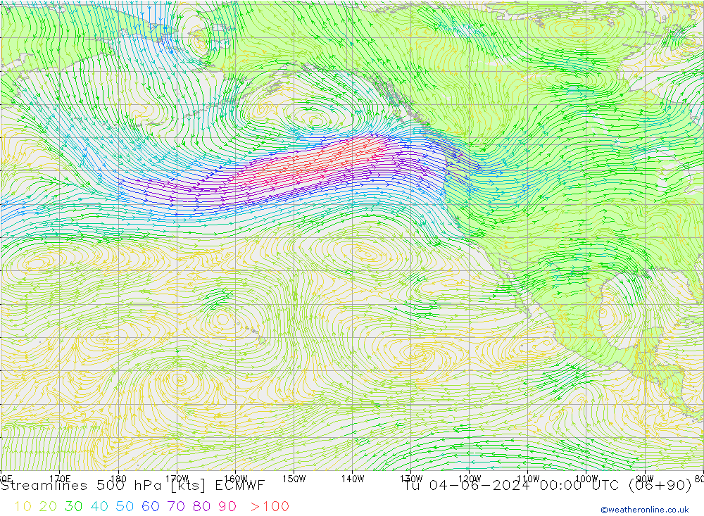 Línea de corriente 500 hPa ECMWF mar 04.06.2024 00 UTC