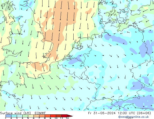 Bodenwind (bft) ECMWF Fr 31.05.2024 12 UTC