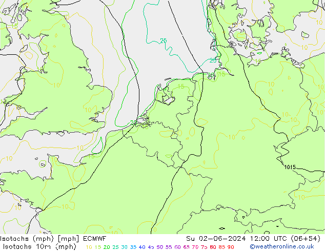 Isotachs (mph) ECMWF Ne 02.06.2024 12 UTC