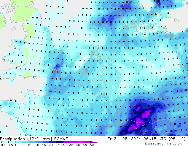 Nied. akkumuliert (12Std) ECMWF Fr 31.05.2024 18 UTC